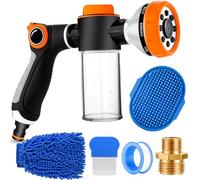 2-in-1 Dog Shower Attachment for Indoor & Outdoor, 8 Sprayer Mode Pup Jet Dog Wash Hose Attachment with Soap Dispenser, Pet Brush, Car Wash Mitt, Ideal for Watering Plant, Car Washing, Showering Pet