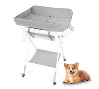 2-in-1 Dog Washing Station with Grooming Table, Foldable Pet Bathtub with 3-Level Height Adjustment and 4 Wheels, Portable Shower Bath for Small and Medium Dogs and Cats (Grey)