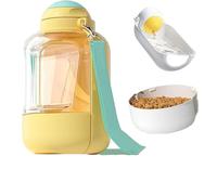2 in 1 Dog Water Bottle & Food Container for Newfoundland, Large Capacity Leak-Proof Pet Travel Water Dispenser with Built-in Bowl, Portable Large Breed Dog Water Bottle for Walking yellow