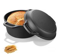 2-in-1 Double Dutch Oven with 1.75 Skillet Lid, 5.7 L Round Cast Iron Casserole Dish, Pre-Seasoned Baking Pot, Non-Stick Cooking Pan for Sourdough Bread Making, Roasting, Braising & Frying (Black)