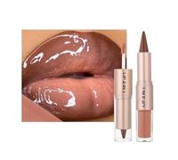 2-in-1 Double-Ended Brown Lip Liner & Lip Gloss Set, Plumping Lipliner Lipstick, Long-Lasting, High-Pigment Smooth Lip Liner Moisturizing Lipgloss Set for Nude Ombre Effect Look