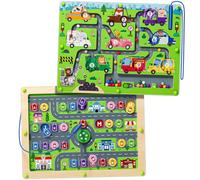 2 in 1 Double-sided Wooden Magnetic Color and Number Car Maze for Kids