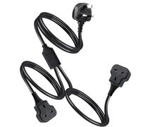 2-in-1 Double Socket Extensions(3m), 2 Way Short Extension Lead, UKCA,CE Certificatized, Tough and Fireproof Black Extension Lead, H05VV-F 3 * 1.5mm² Cable, Suitable for Outdoor, Home and Office