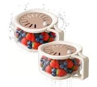 2-in-1 Draining and Preservation Basket Berry Container with Strainer Lid Produce Washer and Lettuce Keeper for Fridge Storage Fruit and Vegetable Washing Bowl (Brown,2 pcs)
