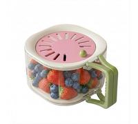 2-in-1 Draining and Preservation Basket Berry Container with Strainer Lid Produce Washer and Lettuce Keeper for Fridge Storage Fruit and Vegetable Washing Bowl (Pink,1 pcs)