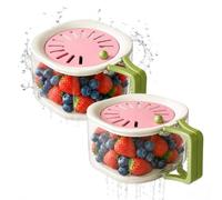 2-in-1 Draining and Preservation Basket Berry Container with Strainer Lid Produce Washer and Lettuce Keeper for Fridge Storage Fruit and Vegetable Washing Bowl (Pink,2 pcs)
