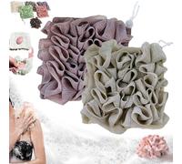 2 in 1 Drawstring Loofah Sponge Washcloths All in One, Exfoliating Shower Scrubber with Soap Pocket, Reusable Lathering Mesh Bath Sponge Glove (2PCS-C)