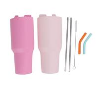 2 in 1 Drink Separator Silicone Cup Liner, Dual Compartment Cup Inner Tray for 40oz Tumbler with Stainless Steel Straws, Reusable Beverage Divider for Party Outdoor (Pinkish and Light Pinkish)