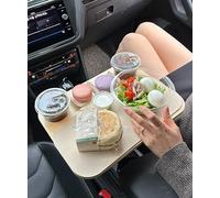 2-in-1 Drive-Thru Tray: The Essential Wooden Car & Recliner Chair Table & Side Food Tray with Expandable Cup Holder with Base Stand, Perfect for Road Trips, Taxi, RVs, Truck Drivers, Drive-in Movies