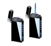 2 in 1 Dual Arc Electric Lighter and Windproof Blue Flame Lighter, Rechargeable Butane Lighter, Rechargeable Dual Arc Lighter with Visible Gas Chamber and LED Flashlight, Great for Outdoor Camping Col