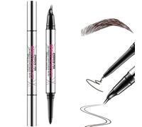 2-in-1 Dual-Ended Brow Pen, Curved Microblading Eyebrow Pen with 2 Fork-Tip, Last All-Day & Waterproof Cream Tip Brow Pencil, Outlining & Filling Liquid Eyebrow Dye Pencil for Women (#04 Black Brown)