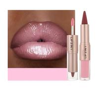 2-in-1 Dual-Ended Lip Liner & Gloss Combo Kit, Precision Pencil & Liquid Lipstick Set for Women - Long Lasting, Non-Drying Formula in Soft Nude Pink for Effortlessly Elegant