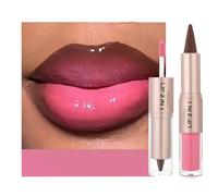 2-in-1 Dual-Ended Lip Liner & Gloss Set - Pink Brown Gradient for Ombre Lip Look, Long Lasting, High Shine, Moisturising, Waterproof Kit for Women (Pink Brown Gradient)