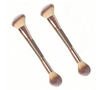 2-in-1 Dual-Ended Makeup Brush for Foundation, Concealer & Powder - Soft Synthetic Bristles, No Shedding, Travel-Friendly, Blending & Contouring (Brown)，Double-Ended Makeup Brush Set，7.68''