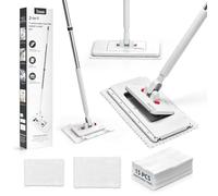 2-in-1 Dual Size Floor Mop with Detachable Head, Speed Mop Compatible with Flash Wipe, Flat Lazy Mops with 15 Dry Pads & Reusable Cloths, Kitchen Mop for Hardwood, Tile, Walls & Tight Spaces Cleaning