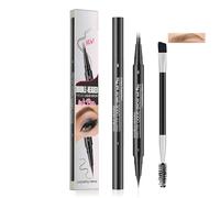 2-in-1 Dual Tip Brow Pen with Multi-Prong Applicator and Ultra-Fine Detail Nib, Waterproof Smudge-Resistant Eyebrow Pencil with Grooming Brush, Long-Lasting Natural Brow Definition(Light Brown)