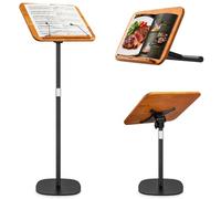 2 in 1 Dual-use Music Stand & Desktop Book Stand, Adjustable Height 16.5"-51", 100% Solid Wood Laptop Floor Stand Book Holder with Elastic Page Clips for Cookbooks, Sheet Music (Brown)