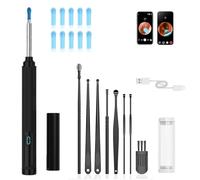 2-in-1 Ear Wax Removal Camera Tool, 10mp HD Ear Cleaner Kit with Camera and LED Light, with Precision Tweezers & Silicone Scoop, IP67 Waterproof, Wireless & Easy to Use (Black)