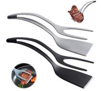 2 in 1 Easy Egg Flipper - Fried Egg Spatula, Handle Turn of the Tongs, Non-Stick Fried Egg Spatula, Cooking Tool, Kitchen Utensils, for Fried Egg, Burgers, Steak (Black + Grey)
