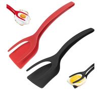 2-in-1 Egg Flipper Spatula,2 PCS Non-Stick Frying Tongs Heat-Resistant Kitchen Tool Fried Egg Turners Nylon Spatulas for Pancakes Fish Omelets and French Toast Black and Red