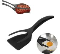 2 in 1 Egg Flipper Spatula Silicone Tong Grip and Flip Pancake French Toast Omelet Making for Home Kitchen Cooking Tool Tongs Fish Non Stick Baking, BBQ in Food Shovel Clamp Spatula (Black)