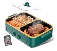 2-in-1 Electric Hot Pot and Grill Combo,1000W Dual Temper Control, Fast Heating - Indoor Cooking Appliance for BBQ, Steaks, Noodles & More - Suitable for Up to 4 People (Dark green)