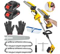 2-in-1 Electric Pole Saws for Tree Trimming, 6 Inch Mini Chainsaw Cordless with Extension Pole, Battery Powered Pole Chain Saw, Tree Trimmer Limb Branch Cutter Pruner with 2 Battery Yellow