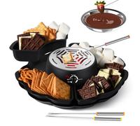 2-in-1 Electric S’mores Maker & Chocolate Fondue Pot - Tabletop Dessert Kit with Flameless Heater, 4 Forks & Removable Trays for Home, Parties & Family Gatherings (A)