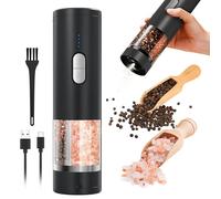 2 in 1 Electric Salt and Pepper Grinder Set (USB Rechargeable), Automatic Salt and Pepper Mill with LED Lighting, One-Handed Operation Adjustable Coarseness - Perfect for Kitchen, BBQ Gifts Black