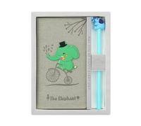 2 in 1 Elephant Stationery Gift Box Set Includes 1 Pcs Gray Elephant Notebook Pocket Journal Hardcover Writing Notepad Diary and 1 Pcs Pen Gift for Birthday Christmas Kids Study Office School Supplies