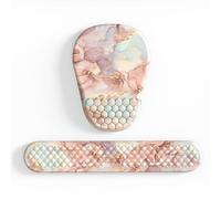 2 in 1 Ergonomic Mouse Pad with Wrist Rest, Mouse Pad Wrist Support & Computer Keyboard Wrist Rest with Comfortable Memory Foam Massage Bulge and Non-Slip PU Base for Office Home (Teal Marble)
