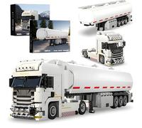 2-in-1 European Semi Truck Tractor & Fuel Tank Trailer Building Blocks Set, 1120 PCS Mechanical Heavy Duty Vehicle Building Brick Kit for Desk Decor, Educational Birthday Gifts for Hobbyists & Teens