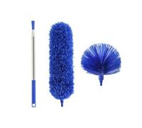 2-in-1 Extendable Feather Duster with Bendable Microfiber Head & Washable Cobweb Brush, Telescopic Dusters 3PCS Kit for Cleaning Ceiling Fans, Roofs, Blinds (Blue,2.5m)