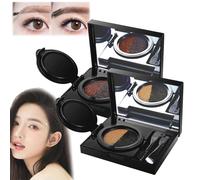 2 in 1 Eyebrow & Eyeliner Cream with Stamp, Multi-Functional Double-Headed Eyeliner Stamp, Double Color Waterproof Brow Powder & Eyeliner Cream, Eyebrow Stencil Kit (Gray+Brown)