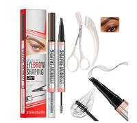 2-in-1 Eyebrow Pencil and Clear Brow Gel Wax, Waterproof Smudgeproof Dual-Ended Brow Pen with 4 Fork Tip for Precise Natural Shaping, Long-Lasting Makeup, Includes Razor and Scissors Set (Dark Brown)