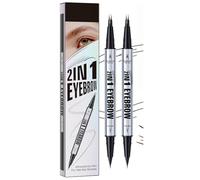 2 in 1 Eyebrow Pencil, Double-headed Brow Ink Eyebrow Pen, Waterproof Magic Eye/brow Pencil, Dual-Ended 3D Eyebro/w Makeup with Precise Brush, Long Lasting Eye/brow Tint & Gel(Dark Brown+Light Brown)