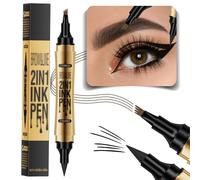 2-In-1 Eyeliner Black and Eyebrow Pencil Dark Brown,Eye Brow Pen with Fork Tip Long-Lasting Waterproof,Easy Creation of Eyeliner Natural Looking Brows and Eyebrows