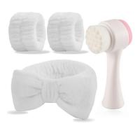 2-in-1 Facial Cleansing Brush with Massage, Skincare Headband & Wristband Set, Spa Face Wash Headband for Makeup & Skincare Routine