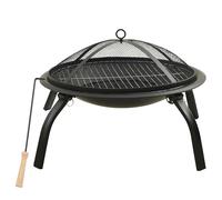 2-in-1 Fire Pit and BBQ with Poker Steel Grill Fireplace Black/Silver vidaXL
