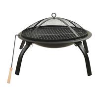 2-in-1 Fire Pit and BBQ with Poker Steel Grill Fireplace Black/Silver vidaXL