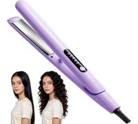 2 in 1 Flat Iron Hair Straightener Curler, Ionic Ceramic Floating Plates | 140-220℃ 5 Temp, Fast 30s Heat up, Digital Display Smooth Glide, Dual Voltage Travel Hair Styling Iron for All Hair Types