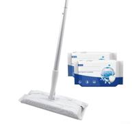 2 In 1 Flat Mop And Wet Dry Sweeper Kit For Hardwood Floors Tiles And Laminate With Reusable Washable Pads White(B)