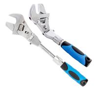 2 in 1 Flex Head Adjustable Spanner, 45mm Wide Opening Reversible Jaw Pipe Wrench Spanner with Retractable Extension Shank and 180⁰ Rotatable Head