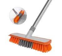 2 in 1 Floor Brush Indoor/Outdoor Push Broom,Scrubbing Brush Heavy Duty with Squeegee/Handle for Cleaning Kitchen,Bathroom,Garage Floor,Patio,Concrete,Rug