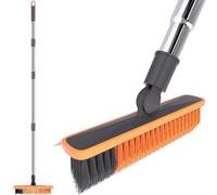 2 in 1 Floor Brush Scrubber with Long Handle Telescopic 61.8'' Grout Brush Scrape Stiff Bristle Cleaning Scrub Brush with Squeegee 180°Rotating Tile Brush for Cleaning Bathroom Glass Patio