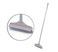 2 in 1 Floor Scrub Brush - Long Handle, Scrape and Brush Stiff Bristle Shower Cleaning Sweeping Deck Push Broom for Kitchen, Bathroom, Patio, Wall and Deck (Khaki)