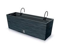 2-in-1 Flower Box with Inner Box, Balcony Box with Metal Bracket, Riffel Look, Plastic, Rectangular, 58 cm x 18 cm x 19.5 cm (Anthracite)