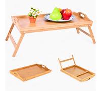 2 in 1 Foldable Bamboo Bed Tray Table with Legs - Portable Wooden Bedside Breakfast Tray - Multi Purpose Lap Desk for Bed, Sofa, Kitchen & Office Use - Natural Pine Wood - (Natural colour, 50x30x6 cm)