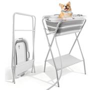 2 in 1 Foldable Dog Bathtub Washing Station, Elevated Pet Bath Tub with Drain, Large-Capacity Bathtub & Multi-Functional Clothes Drying Rack, for Small to Medium Dogs/Cats Shower & Grooming