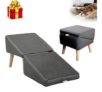 2 in 1 Foldable Dog Ramp Ottoman Non-Slip Wear Resistant Dog Steps for Bed and Sofa Split Pet Ramp Stairs Multifunctional Lightweight Pet Stairs for Small Medium Dogs Cats grey